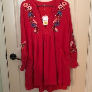 Free People red floral embroidered dress